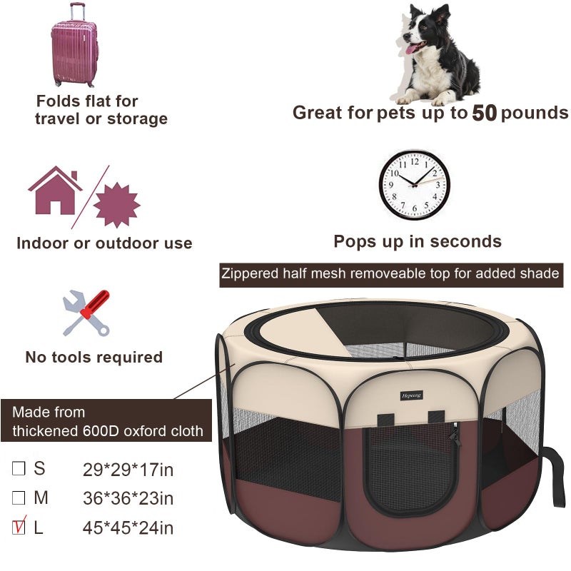 HEPEENG Portable Pet Playpen, 8-Panel Indoor/Outdoor Puppy Pen with Shade Cover & Travel Bag - Waterproof Dog Cat Tent Includes Collapsible Bowl - Image 2